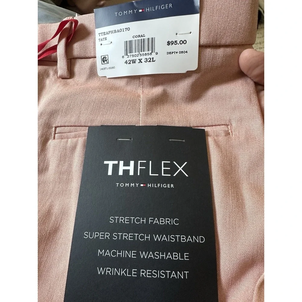 $95 NEW TOMMY HILFIGER Mens 42x32 Coral TH Flex Slim Dress Pants/Slacks
